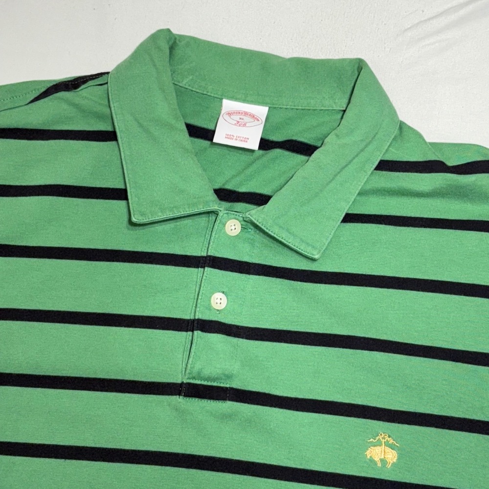 Brooks Brothers 346 Polo Shirt Mens XL Green Striped Short Sleeve Cotton Preppy